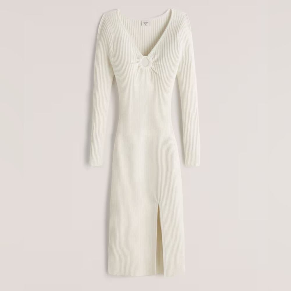 Abercrombie & Fitch Long-Sleeve O-Ring Sweater Midi Dress